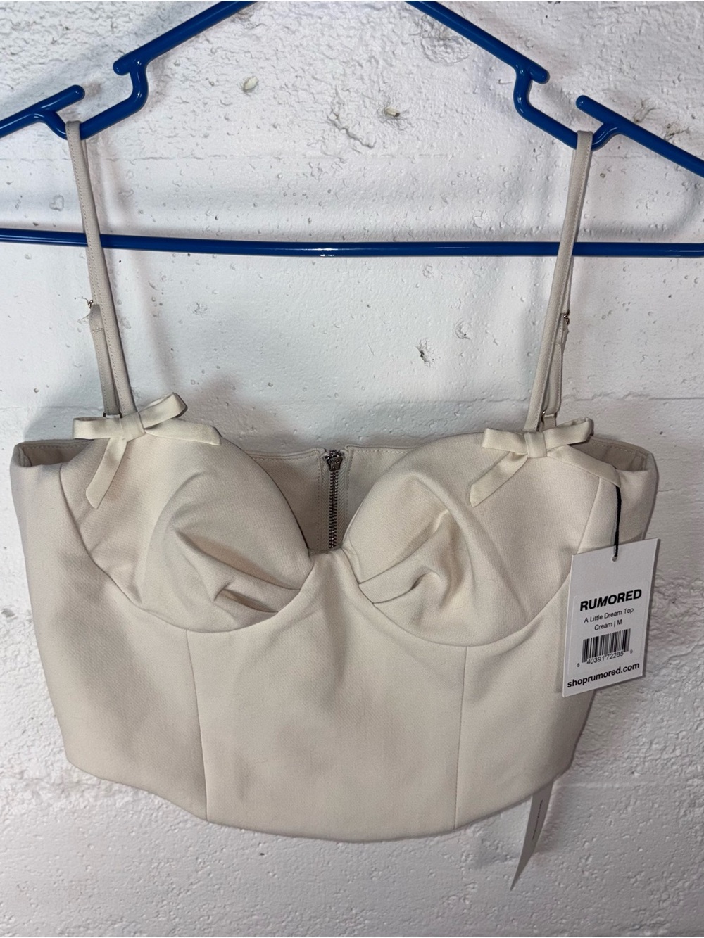 NWT Rumored Cream Bustier Crop Top with Bow Straps size Medium boutique tank